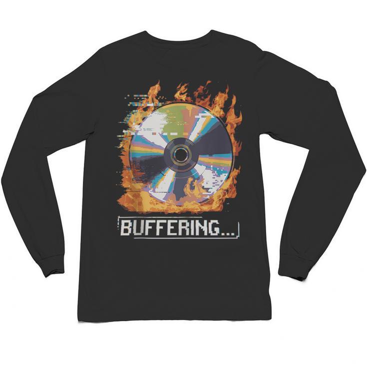 Buffering Glitched CD On Fire 2000s Nostalgia Unisex Long Sleeve T-Shirt