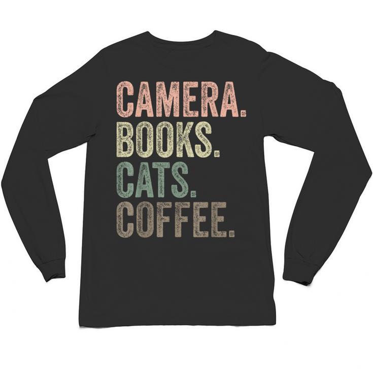 Camera Books Cats And Coffee Lover Photography Men Women Unisex Long Sleeve T-Shirt