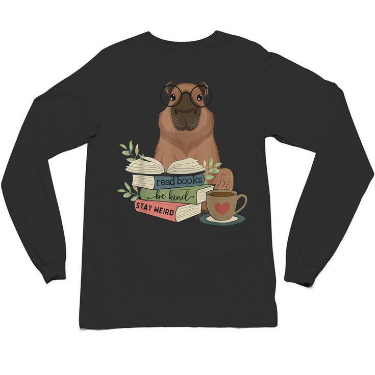 Capybara Glasses Reading Books Capybara Nerd Bookworm Unisex Long Sleeve T-Shirt