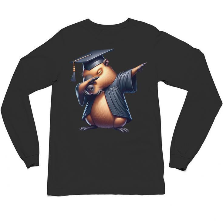 Capybara Graduation Dabbing Capy Wearing Graduate Gown Unisex Long Sleeve T-Shirt