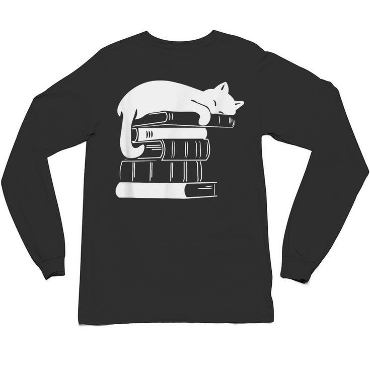 Cat Book Books And Cats Cat Lover Cat Mom Book Lovers Unisex Long Sleeve T-Shirt