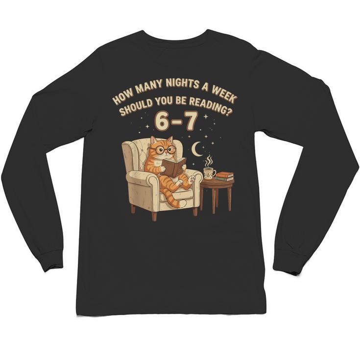 Cat Reading 6-7 Meme English Teacher Book Lover Humor Unisex Long Sleeve T-Shirt