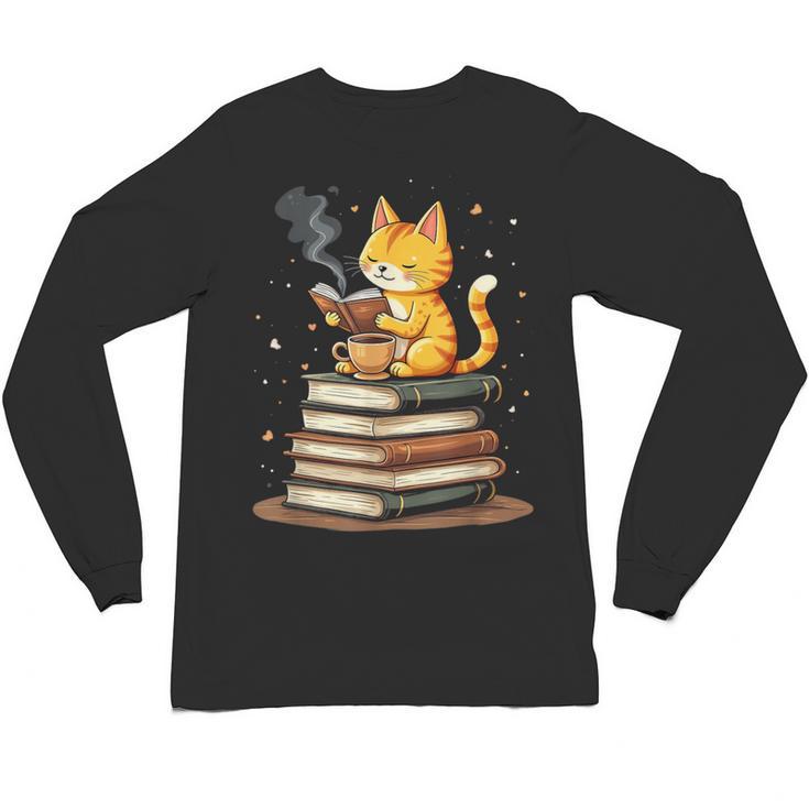 Cat Reading Books Unisex Long Sleeve T-Shirt