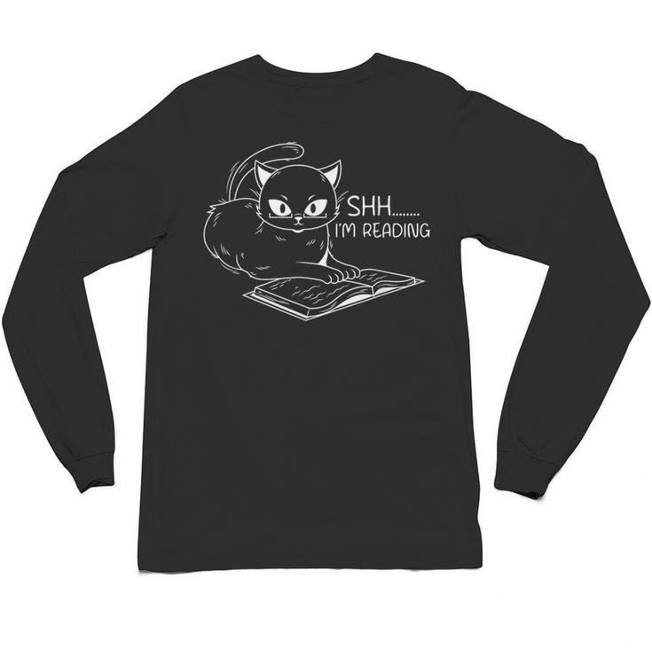 Cat Shh I'm Reading Book Reader Unisex Long Sleeve T-Shirt