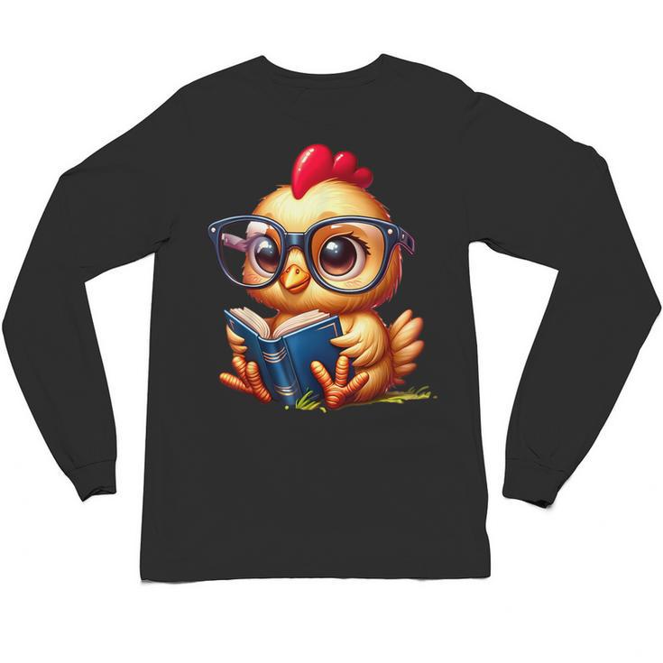 Chicken Reading a Book Farm Animal Chick Unisex Long Sleeve T-Shirt