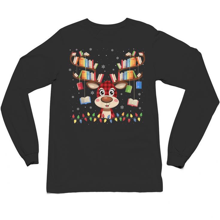 Christmas Librarian Reindeer Matching Book Lover Unisex Long Sleeve T-Shirt
