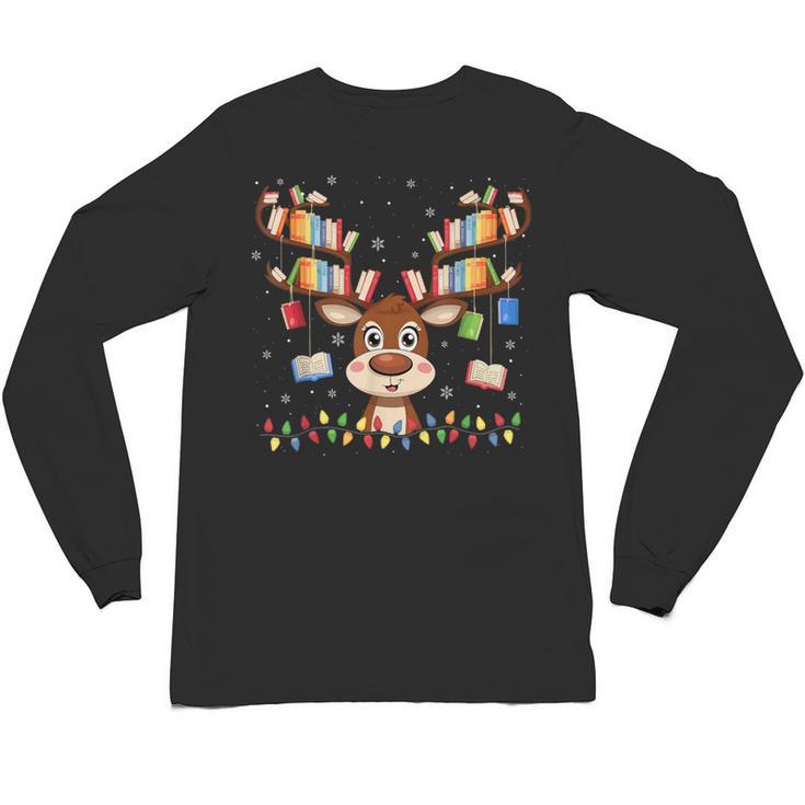 Christmas Librarian Reindeer Matching Family Book Lover Xmas Unisex Long Sleeve T-Shirt