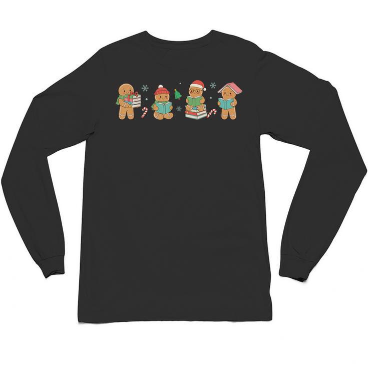 Christmas Library Gingerbread Man Books Lover Bookish Unisex Long Sleeve T-Shirt