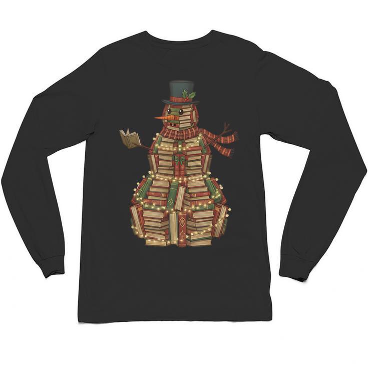 Christmas Snowman Made Of Books Holiday Reading Xmas Unisex Long Sleeve T-Shirt