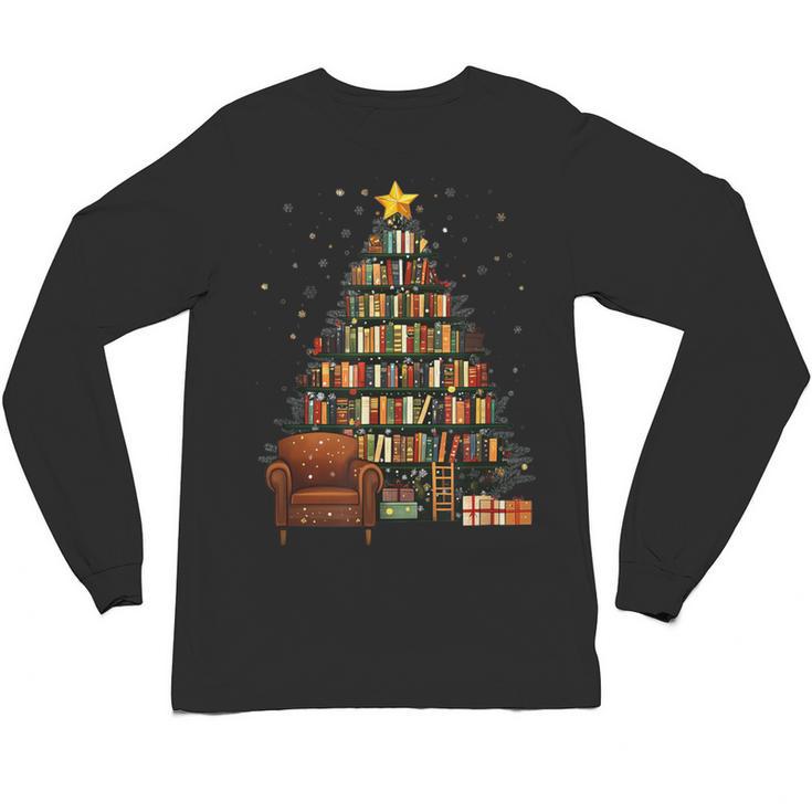 Christmas Tree Bookshelf Book Lover Library Unisex Long Sleeve T-Shirt