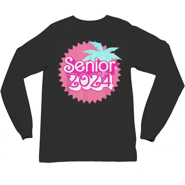Class Of 2024 Senior Pink Retro Classic Girl Grad Graduation Unisex Long Sleeve T-Shirt