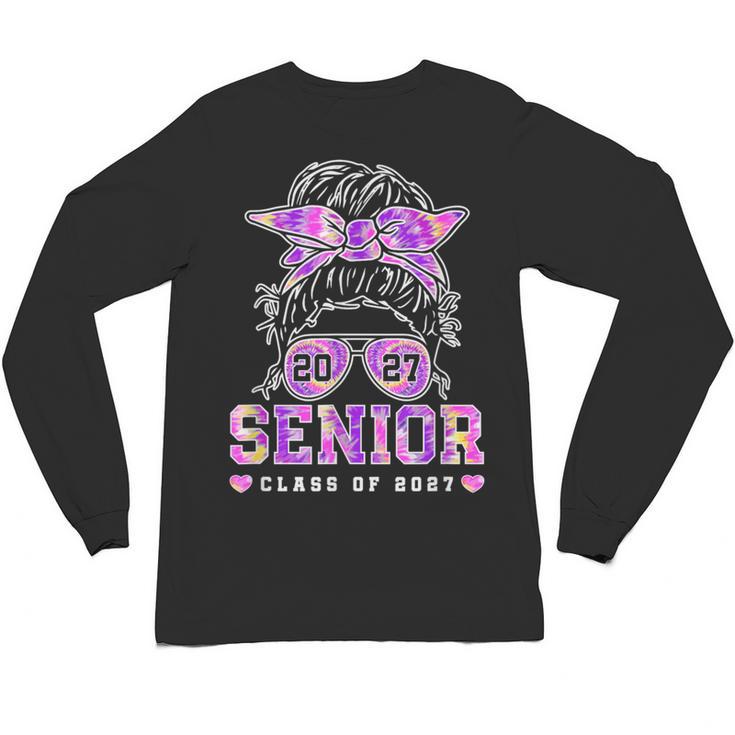 Class Of 2027 Senior Coquette Bow Messy Hair 26 Graduation Unisex Long Sleeve T-Shirt