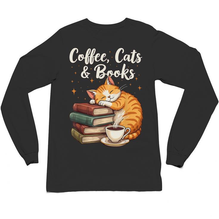 Coffee Cats & Books Lover For Women & Girls Coffee Unisex Long Sleeve T-Shirt