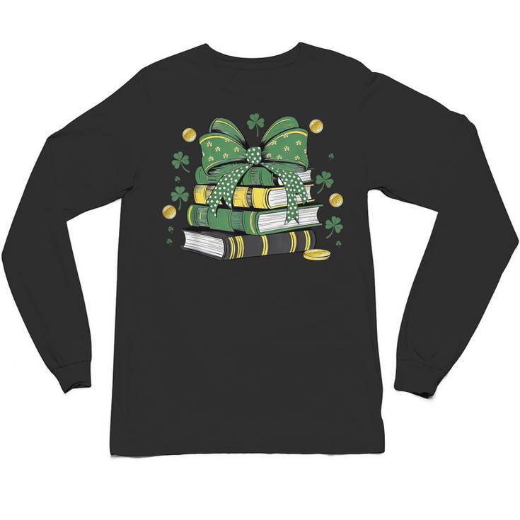 Coquette Bow Books St Patrick's Shamrock Bookworm Librarian Unisex Long Sleeve T-Shirt