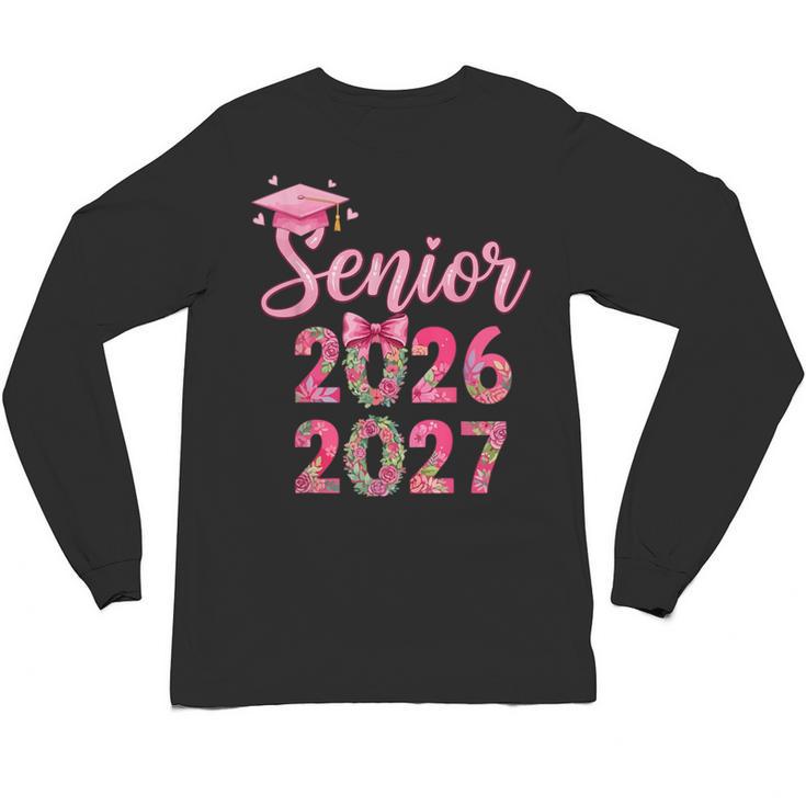 Coquette Pink Bow Flowers Senior 2026 2027 Graduation Unisex Long Sleeve T-Shirt