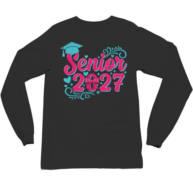 Coquette Pink Bow Senior 2027 Class Of Graduation Unisex Long Sleeve T-Shirt
