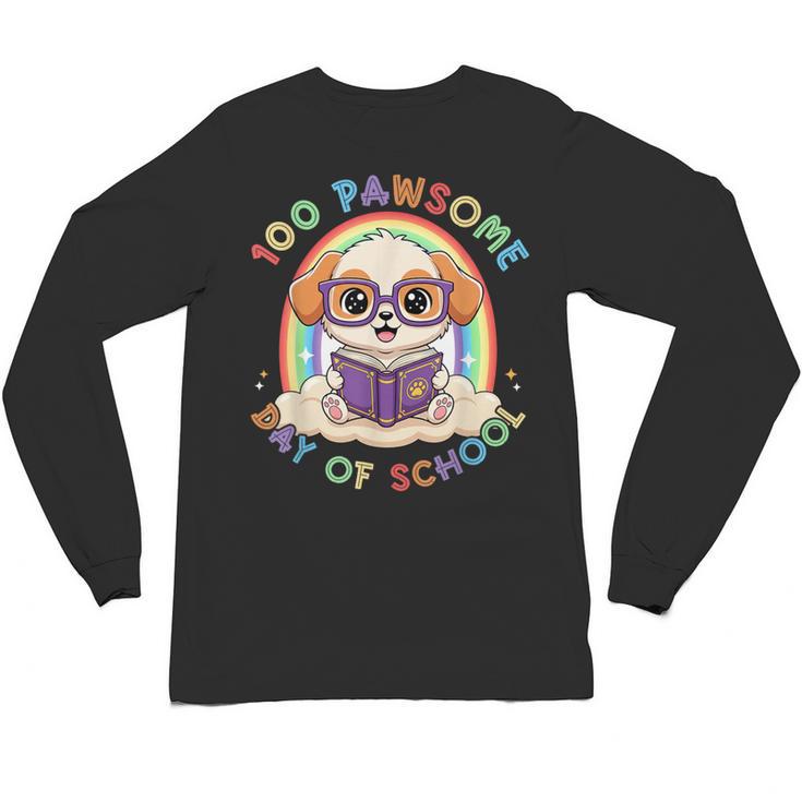 Cute 100th Day Of School 100 Days Dog Reading Book Rainbow Unisex Long Sleeve T-Shirt