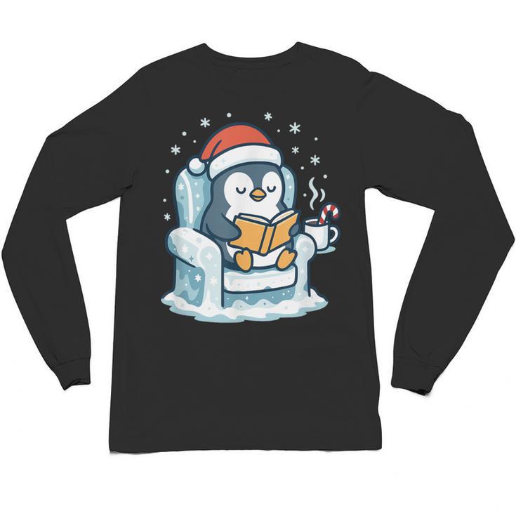 Cute Christmas Penguin Reading Book Cozy Winter Holiday Art Unisex Long Sleeve T-Shirt