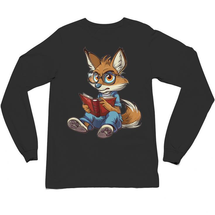 Cute Coyote With Book I Kids Coyote Unisex Long Sleeve T-Shirt