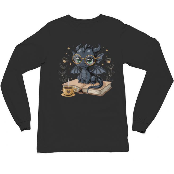 Cute Dragon Books Flower Bookworm Book Lover Unisex Long Sleeve T-Shirt