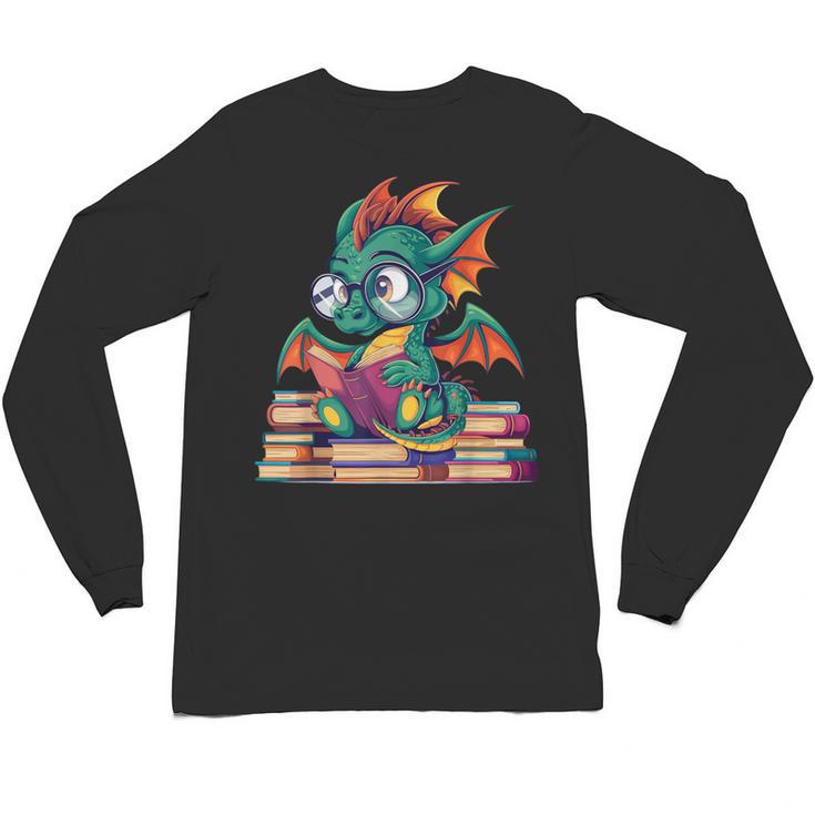 Cute Dragon Reading a Book Bookworm For Men Women Kid Unisex Long Sleeve T-Shirt