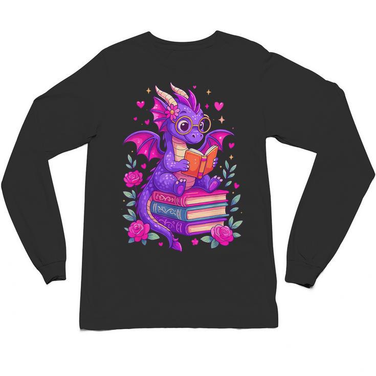 Cute Dragon Reading Books Bookworm Unisex Long Sleeve T-Shirt Cute Dragon Reading Books Bookworm Unisex Long Sleeve T-Shirt