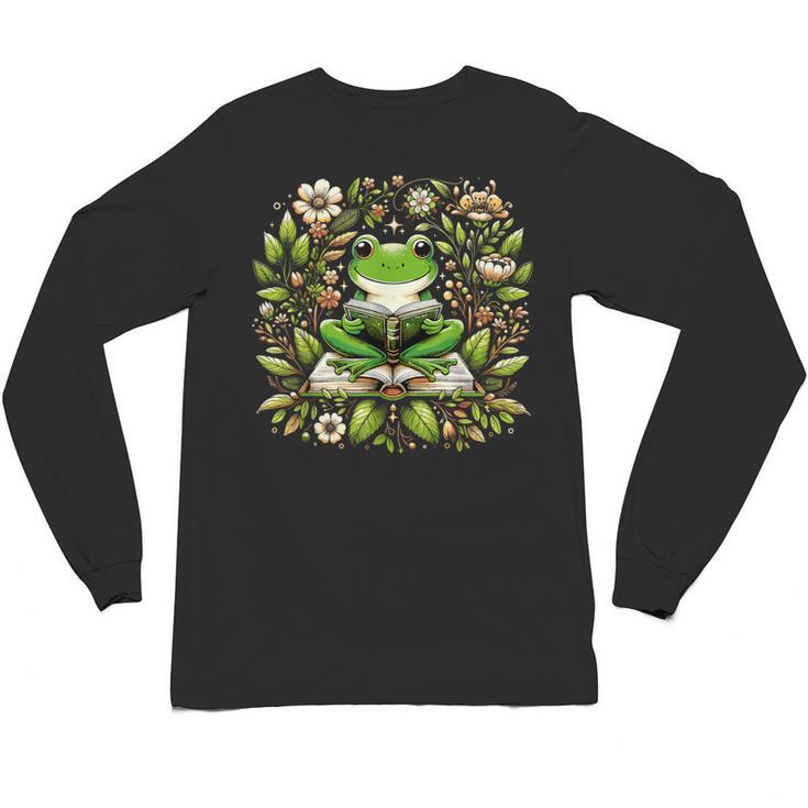 Cute Floral Frog Book Reading Unisex Long Sleeve T-Shirt