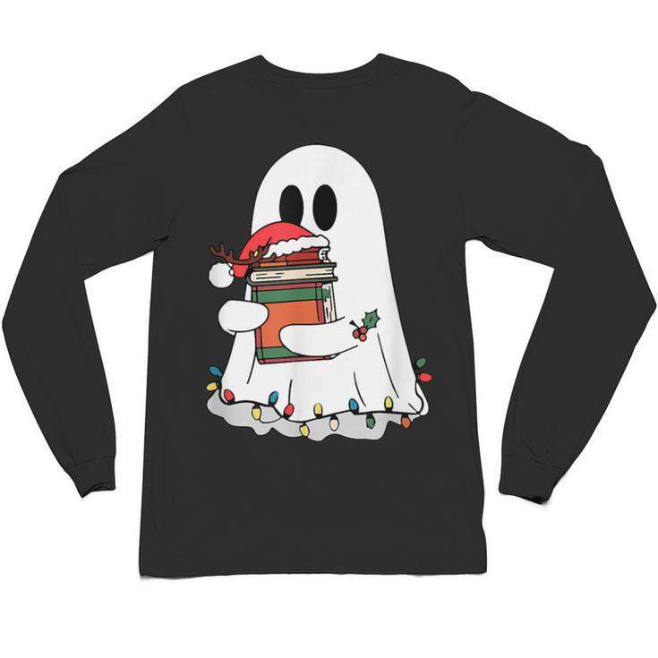 Cute Ghost Holding Books Bookish Christmas Unisex Long Sleeve T-Shirt