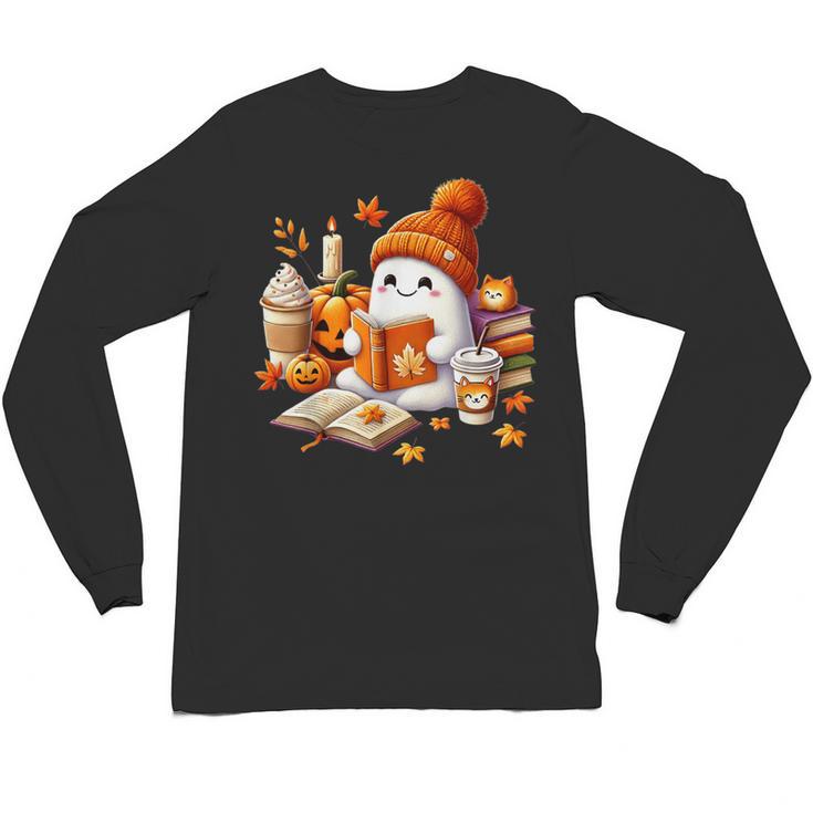Cute Ghost Reading Book Lovers Halloween Pumpkin Women Girls Unisex Long Sleeve T-Shirt
