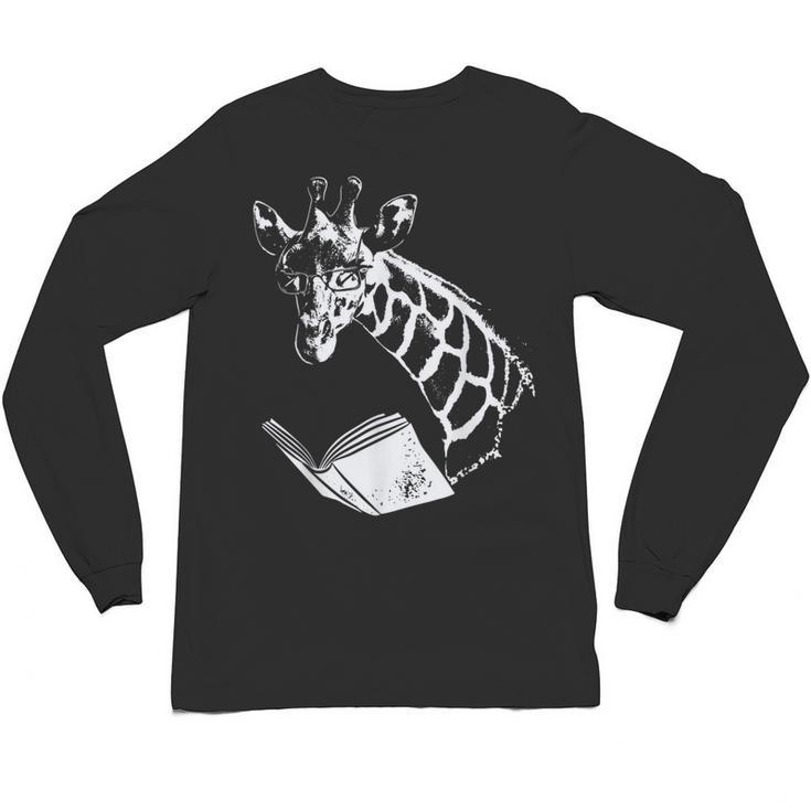 Cute Giraffe Wear Glasses Reading Book Librarian Bookworm Unisex Long Sleeve T-Shirt