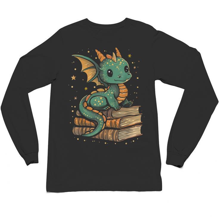 Cute Kawaii Dragon Fantasy Book Lover Book Nerd Unisex Long Sleeve T-Shirt