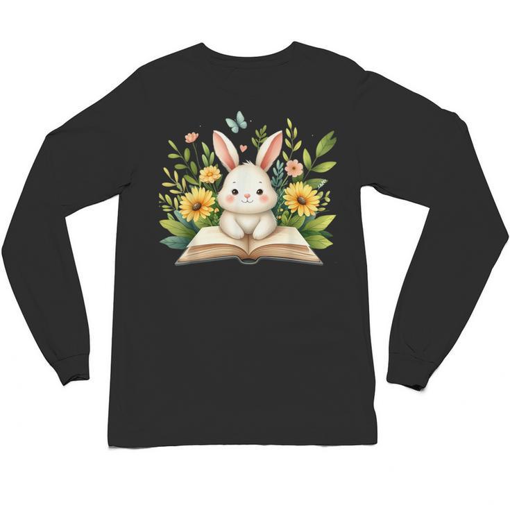 Cute Rabbit And Book Women Girls Reading Book Rabbit Lover Unisex Long Sleeve T-Shirt