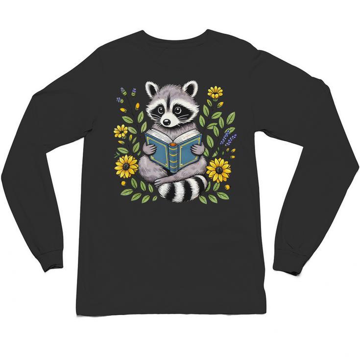 Cute Raccoon Reading Book Flowers Unisex Long Sleeve T-Shirt