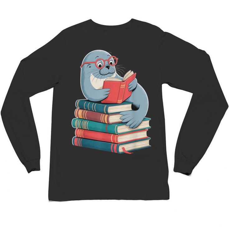 Cute Reading Seal On Books Book Lover Unisex Long Sleeve T-Shirt