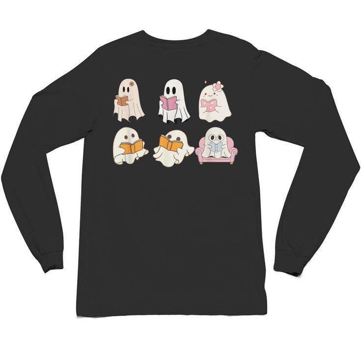 Cute Spooky Reading Book Halloween Fall Ghost Autumn Unisex Long Sleeve T-Shirt