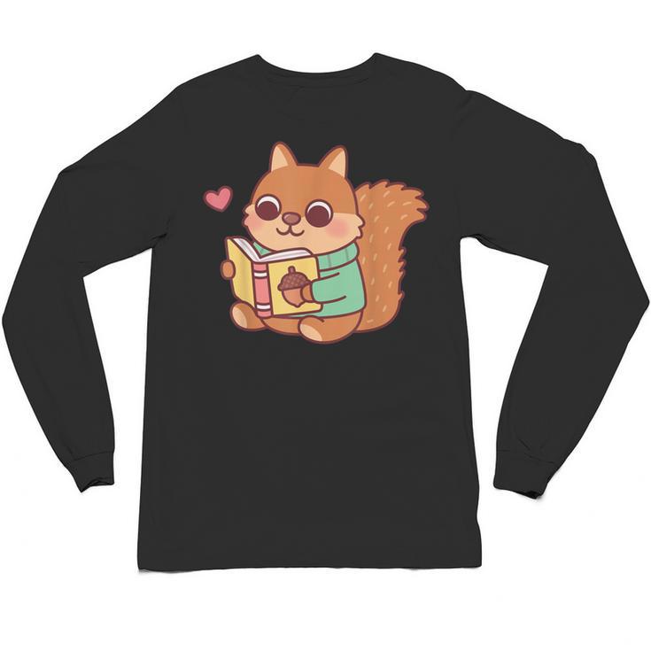 Cute Squirrel Reading A Book Lovers Anime Kawaii Women Kids Unisex Long Sleeve T-Shirt