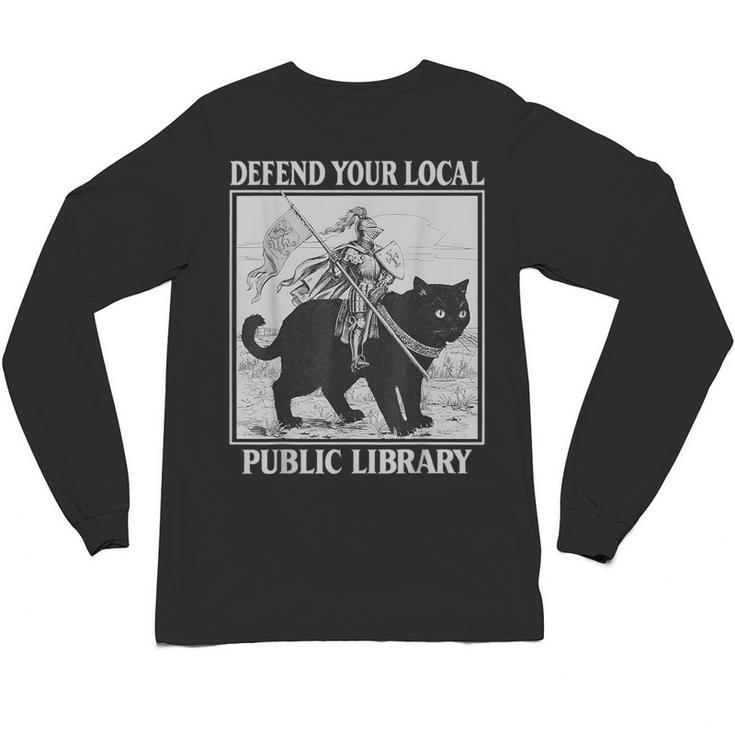 Defend Your Local Library Knight Cat Rider Book Lover Unisex Long Sleeve T-Shirt