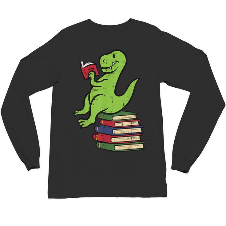 Dino Reading Read Reading Librarian Book Men Boys Kids Unisex Long Sleeve T-Shirt