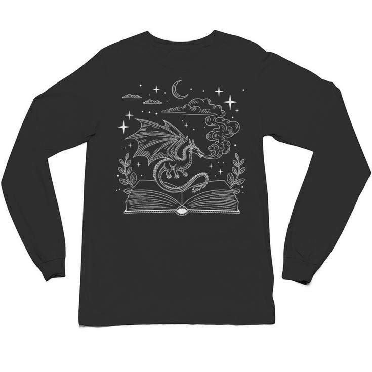 Dragon Flying Out Of Book Lover Bookworm Fantasy Novels Unisex Long Sleeve T-Shirt