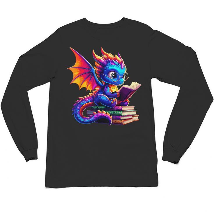 Dragon Reading a Book Bookworm Book Lover Unisex Long Sleeve T-Shirt