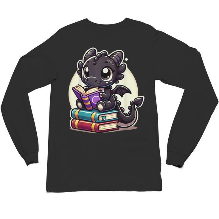 Dragon Reading A Book Cute Bookworm Book Lover Unisex Long Sleeve T-Shirt
