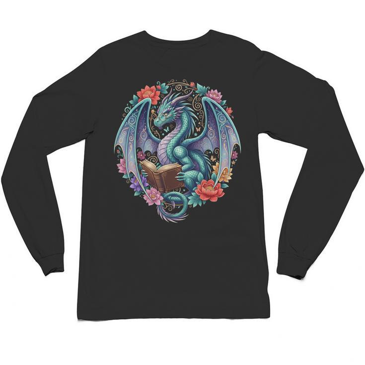 Dragon Reading Book Girls Kids Bookworm Book Lover Unisex Long Sleeve T-Shirt
