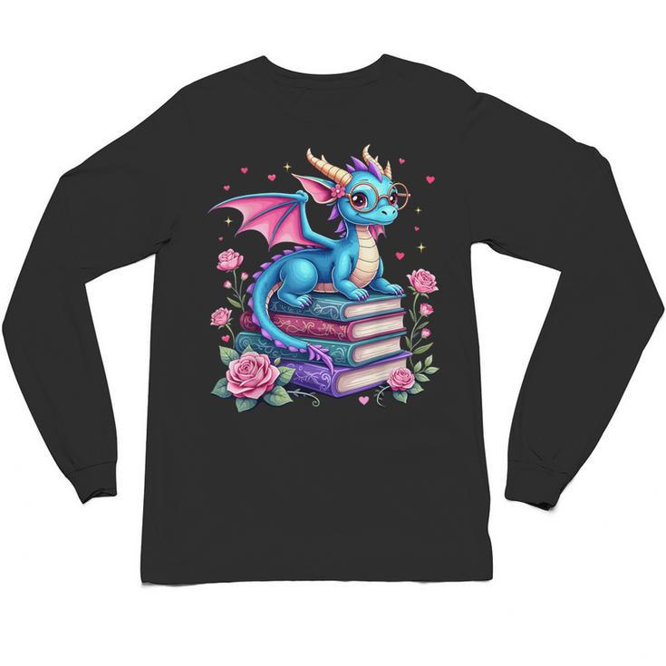 Dragons And Books Dragon Reading Book Lover Girl Bookworm Unisex Long Sleeve T-Shirt