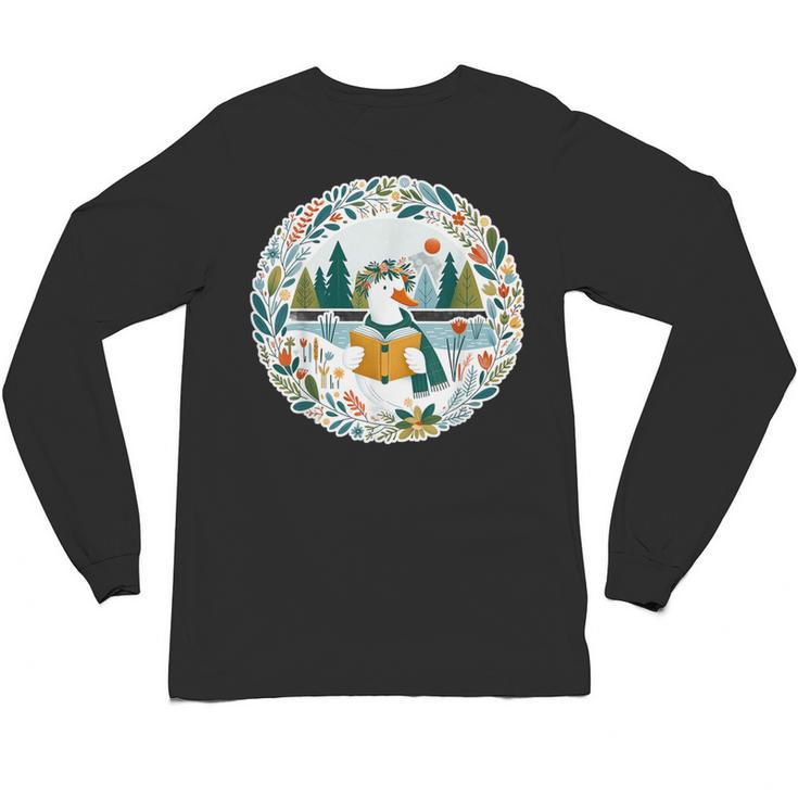 Duck Wilderness Book Reading Illustration Floral Unisex Long Sleeve T-Shirt