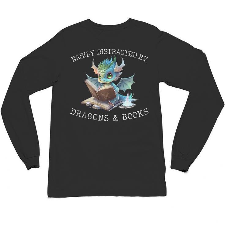 Easily Distracted By Dragons And Books Introvert Shirt Unisex Long Sleeve T-Shirt
