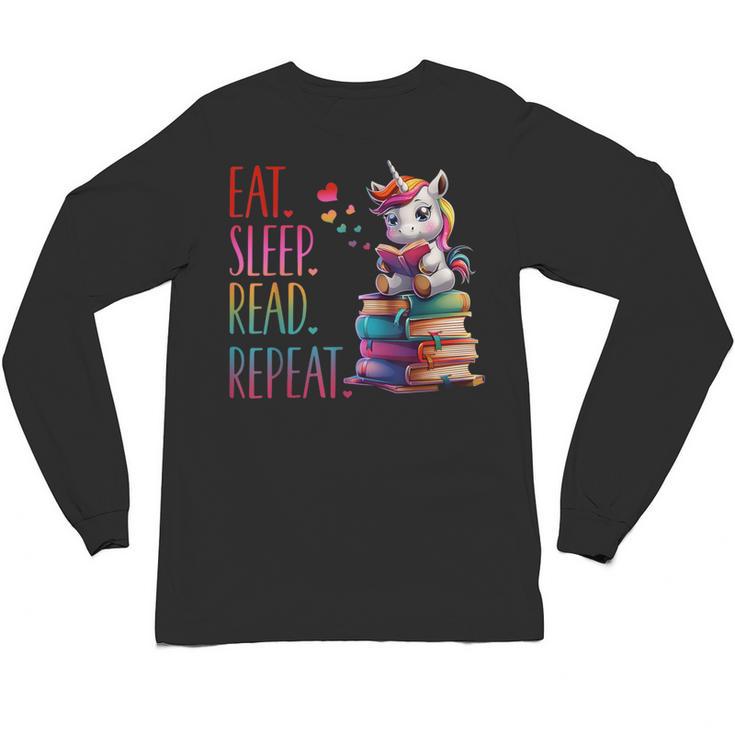 Eat Sleep Read Repeat Unicorn Read Book Reading Lovers Kids Unisex Long Sleeve T-Shirt