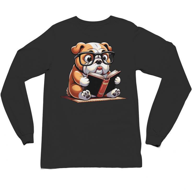 English Bulldog Reading a Book Dog For Men Women Girls Kids Unisex Long Sleeve T-Shirt