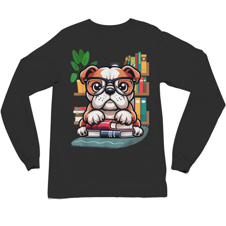 English Bulldog Reading a Book Dog Unisex Long Sleeve T-Shirt
