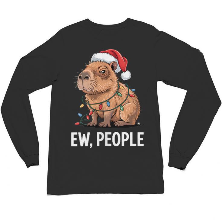 Ew People Capybara Christmas Lights Introvert Humor Unisex Long Sleeve T-Shirt