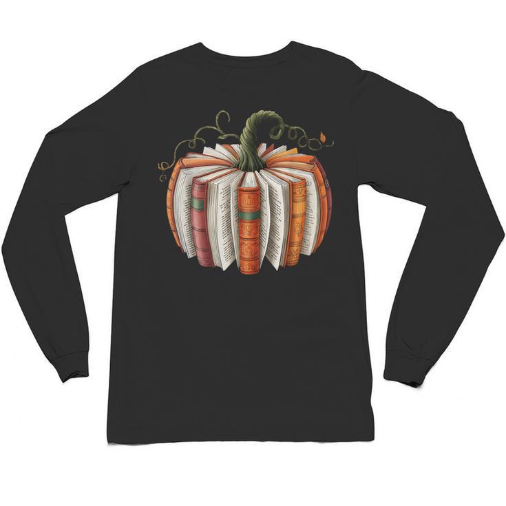 Fall Book Pumpkin Halloween Teacher Librarian Thanksgiving Unisex Long Sleeve T-Shirt